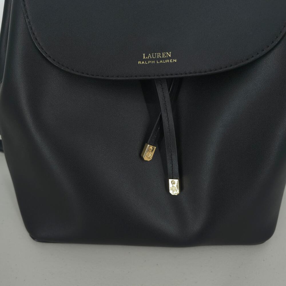 Lauren Ralph Lauren Dryden Flap Black Leather Backpack - Picture 4 of 16